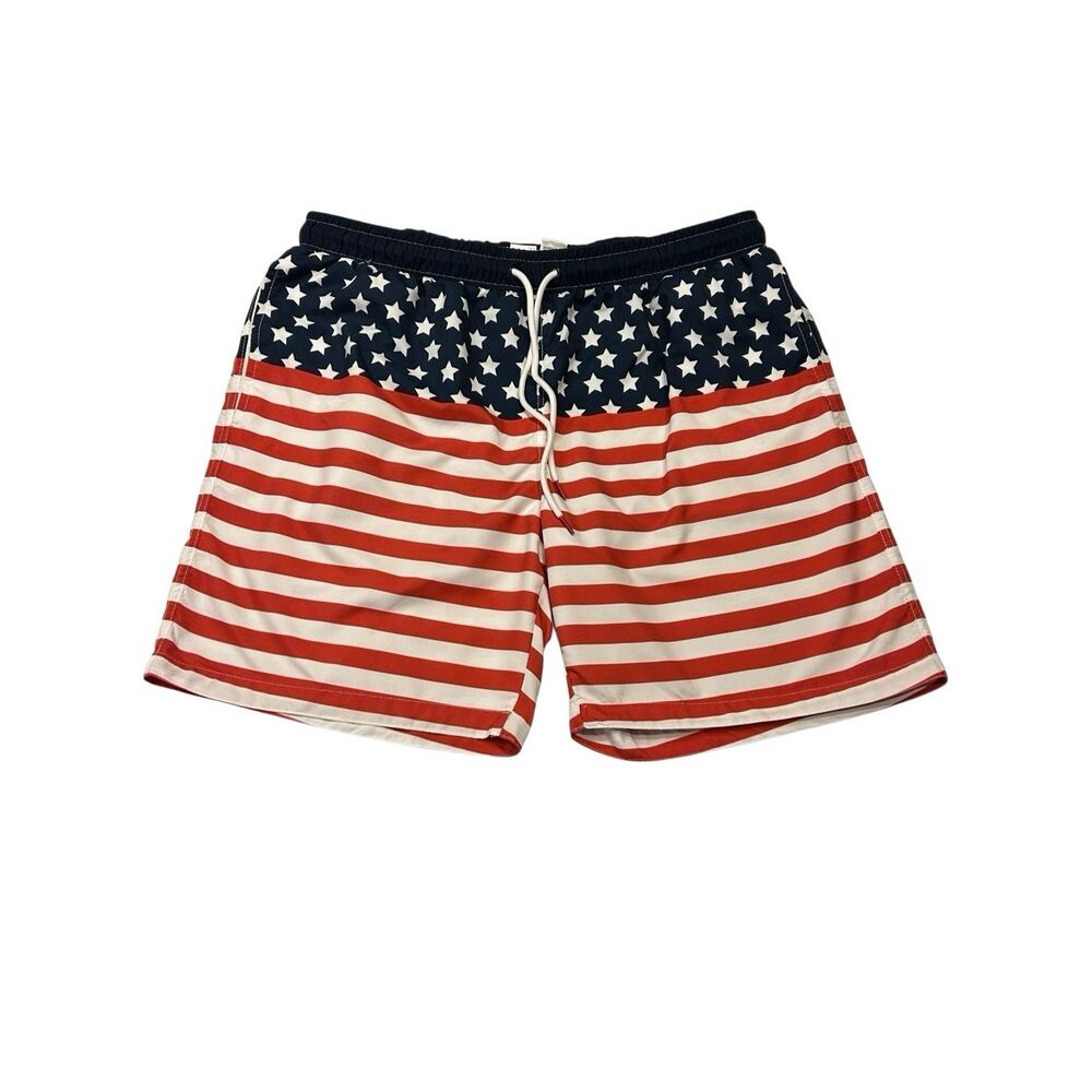 Kinnly Patriotic American Flag Swim Trunks Men’s XL Stars & Stripes Mesh Lined P